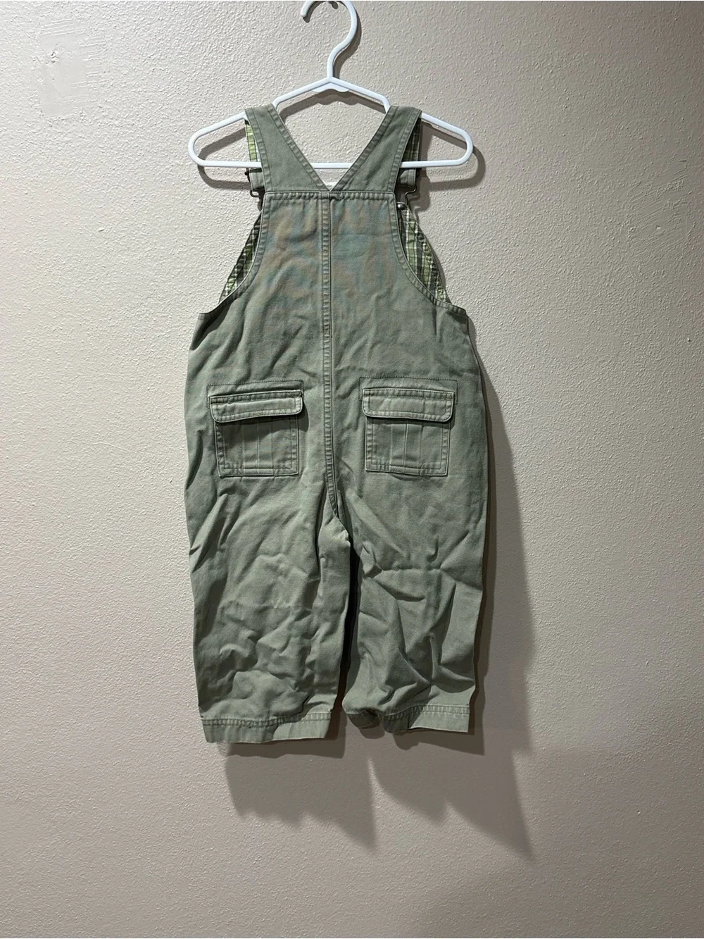 Gymboree Army green overalls with transportation patches